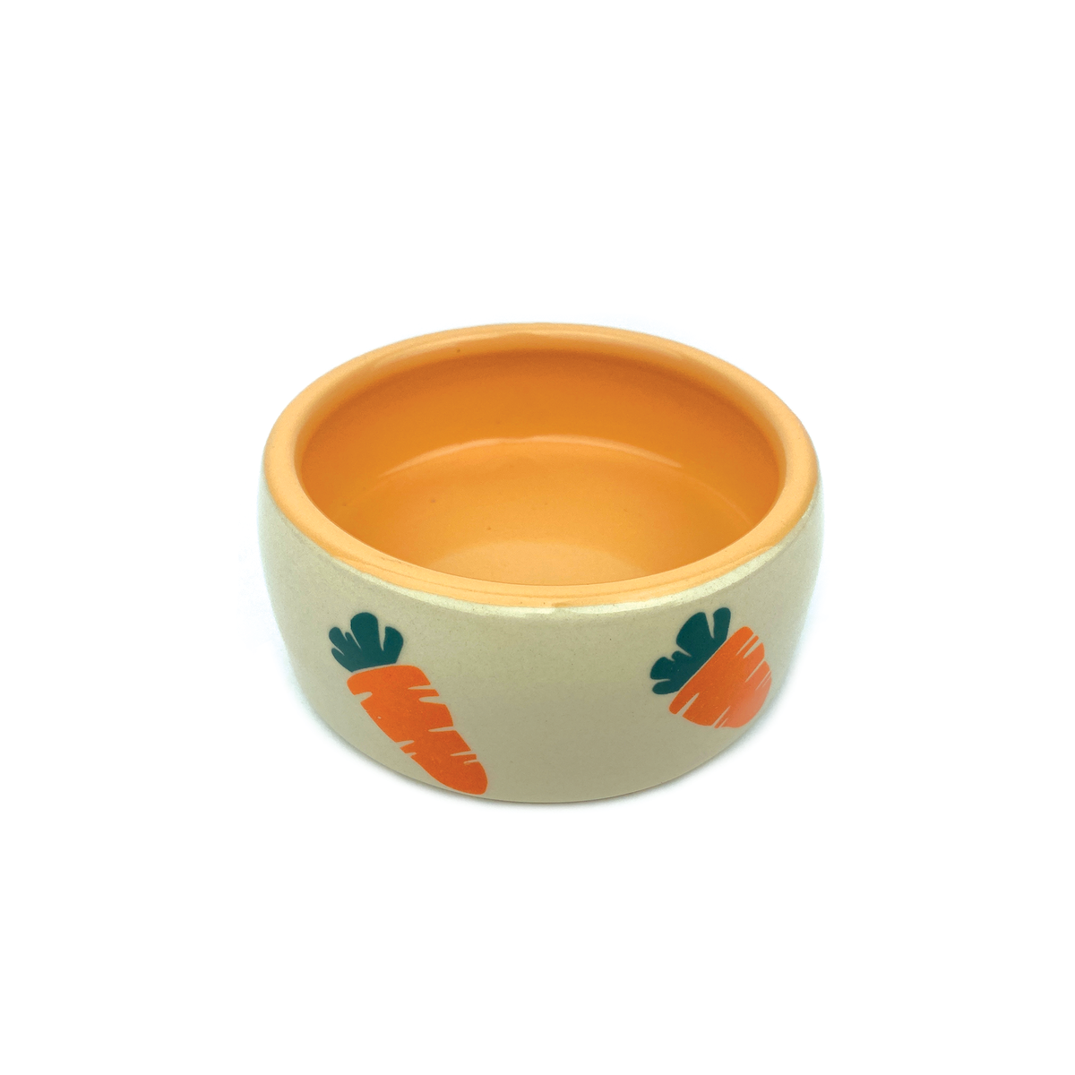 Pipsqueak ceramic carrot bowl shown with food inside