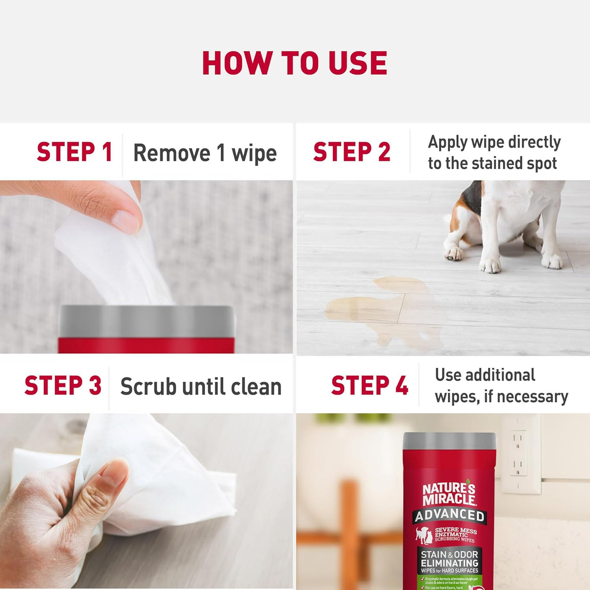 Nature's Miracle Advanced Stain & Odour Eliminating Wipes, product angle three