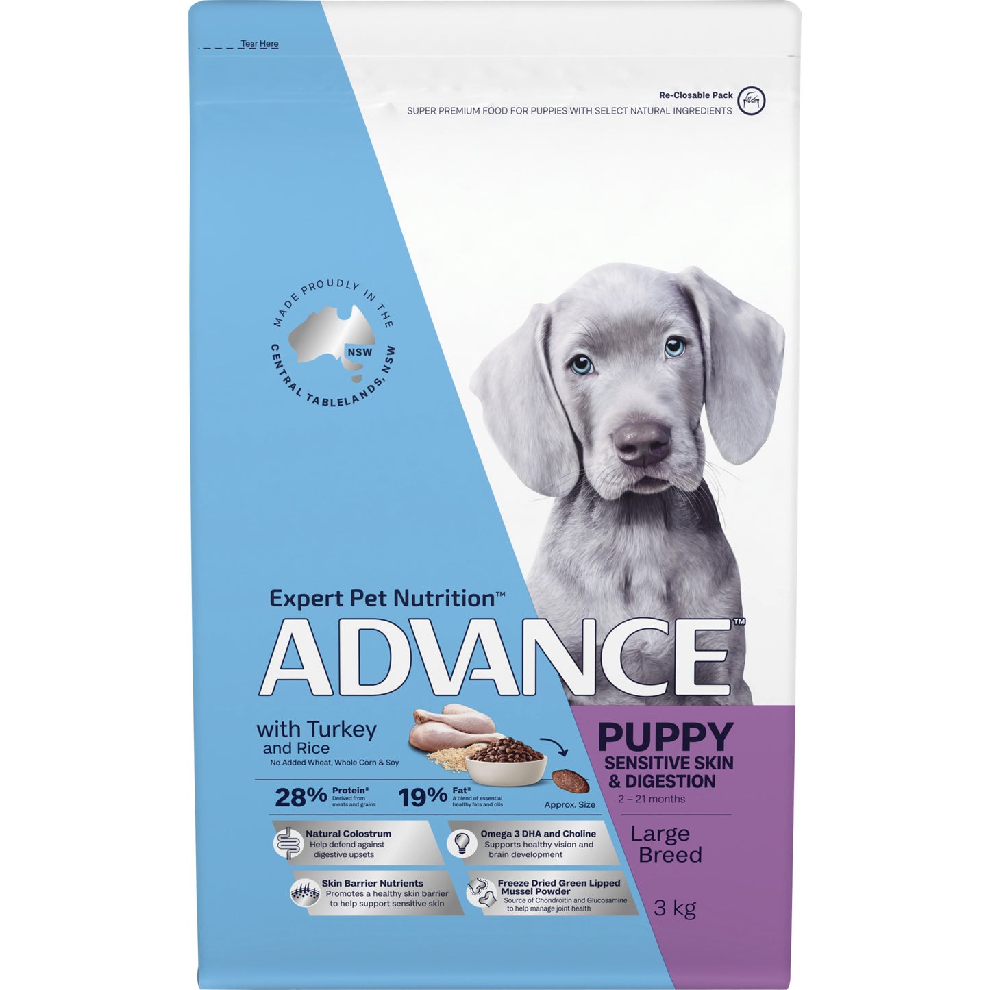 ADVANCE Puppy Large Breed Sensitive Skin & Digestion with Turkey and Rice 3kg Bag-1