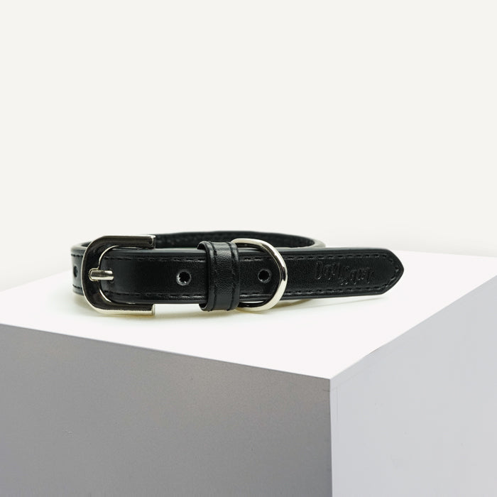 Dan & Sam Black Vegan Leather dog collar
