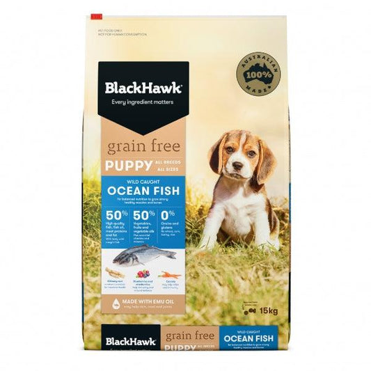 Black Hawk Puppy GRAIN FREE – Ocean Fish - 15kg, 7kg and 2.5kg