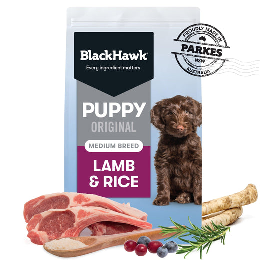 Black Hawk Puppy Lamb and Rice Medium Breed – 20kg - 10kg - 3kg