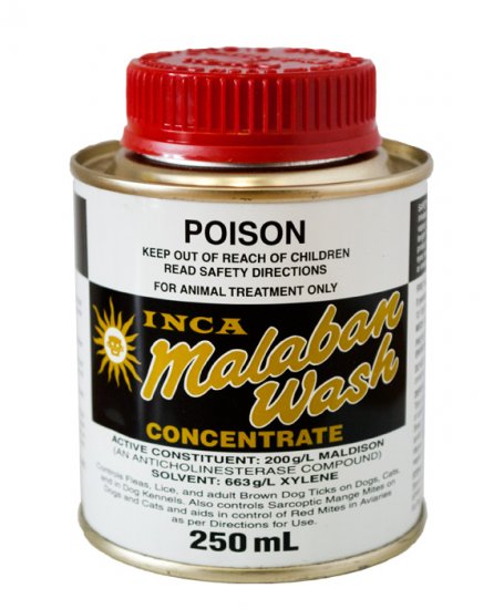 Bottle of Inca Malaban Wash concentrate flea and tick treatment