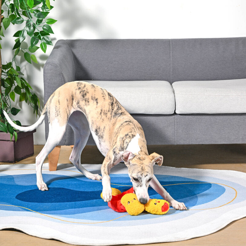 Dog playing with the Hugsmart Food Party Chicken Nuggets toy