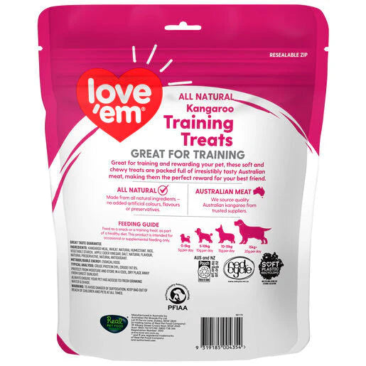 Love'Em Training Treats bag back label