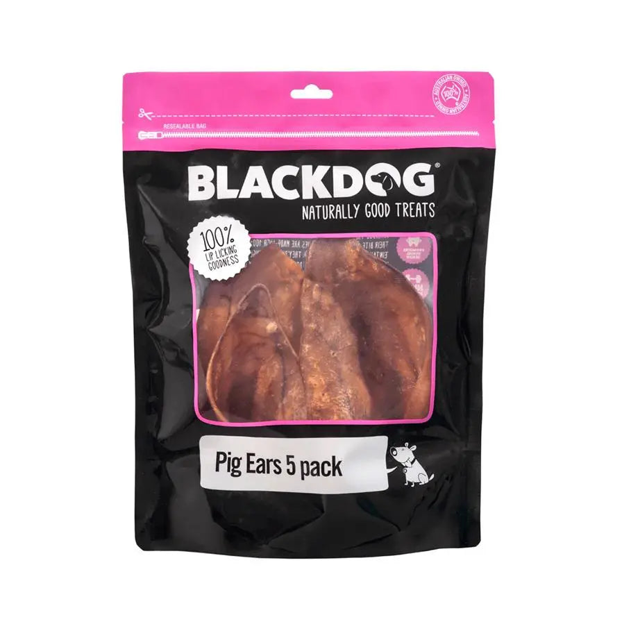 Blackdog Pigs Ears natural dog chews tipped out of the pack