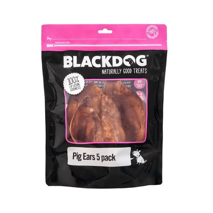 Blackdog Pigs Ears natural dog chews tipped out of the pack