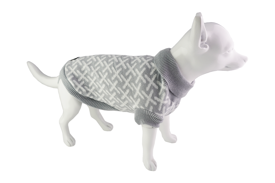 Dan & Sam Grey Kisses dog jumper, front view