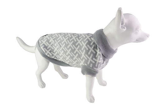 Dan & Sam Grey Kisses dog jumper, front view
