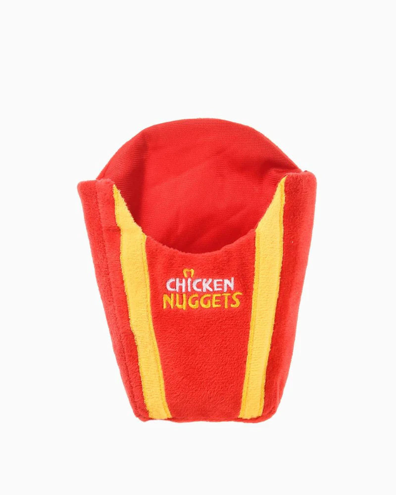 Close-up of the squeaky nugget toys from Food Party Chicken Nuggets