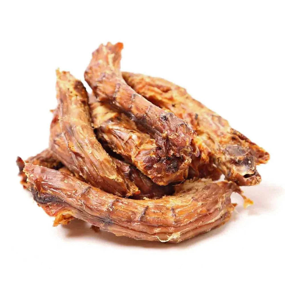 Close up of dried Blackdog Chicken Necks showing their crunchy texture