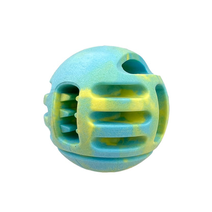 RUFF Play Denta Fun Foam Treat Ball shown with treats inside