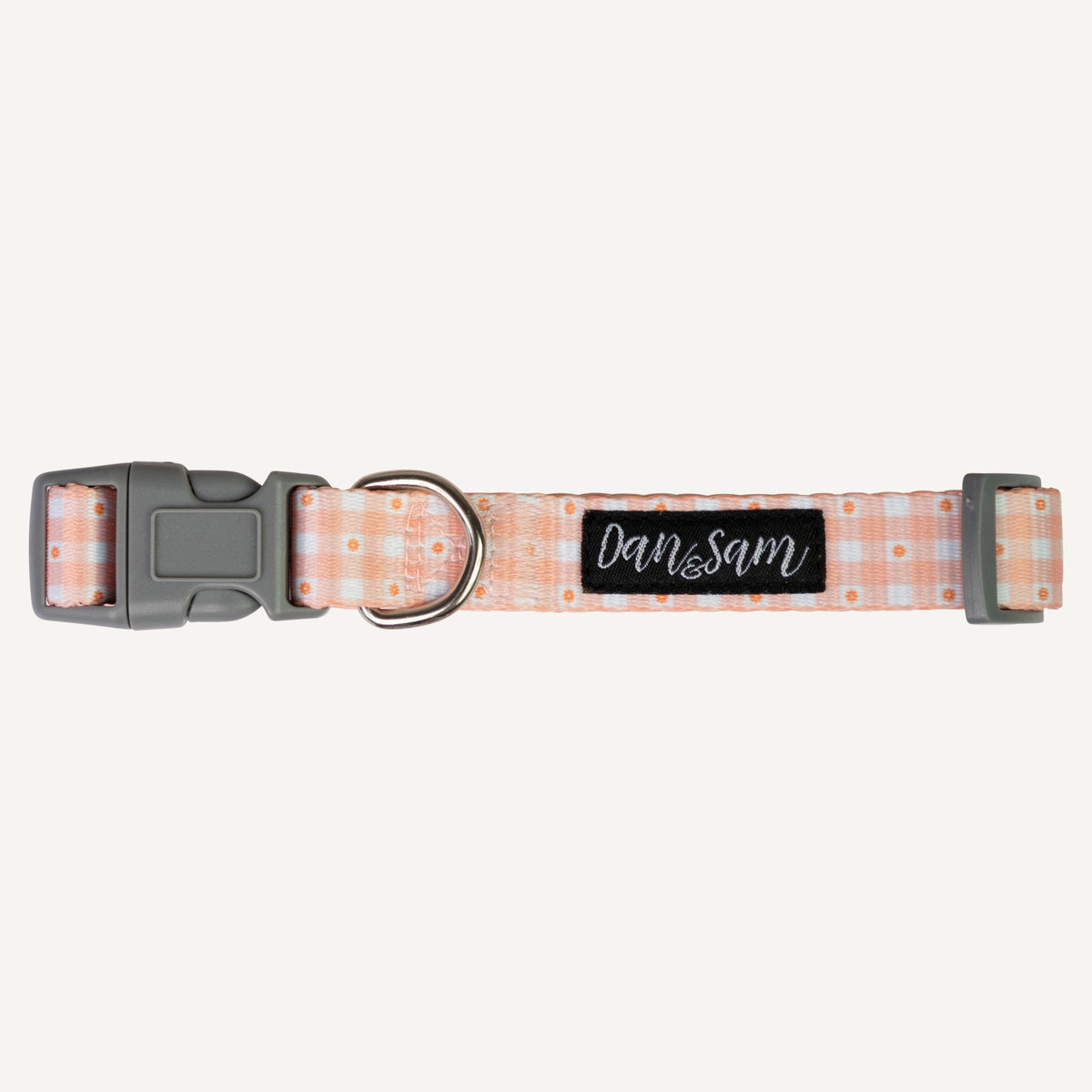 Dan & Sam Daisy Picnic dog collar in peachy gingham print