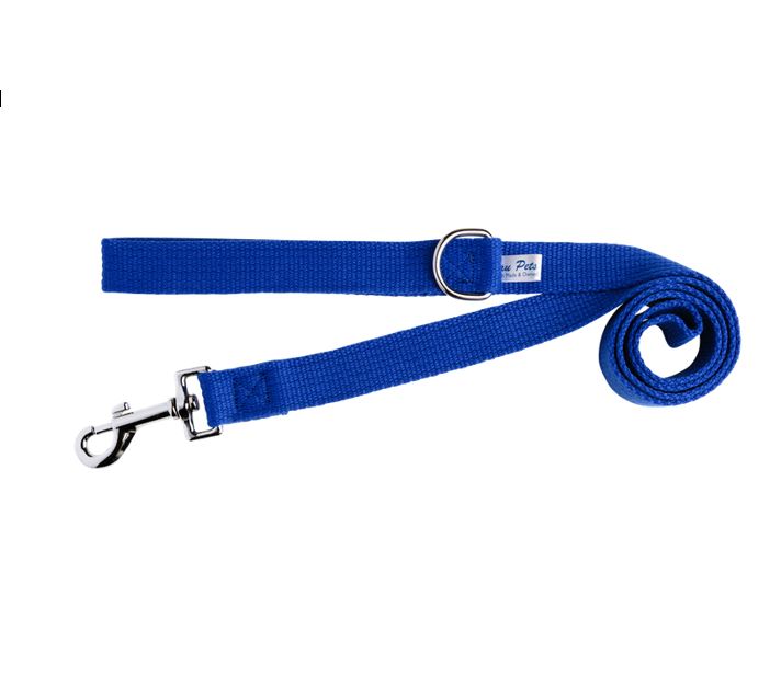 Beau Pets cotton webbing dog lead in blue with chrome snap hook
