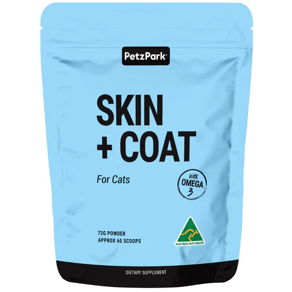 PetzPark Skin + Coat powder supplement for cats, product shot
