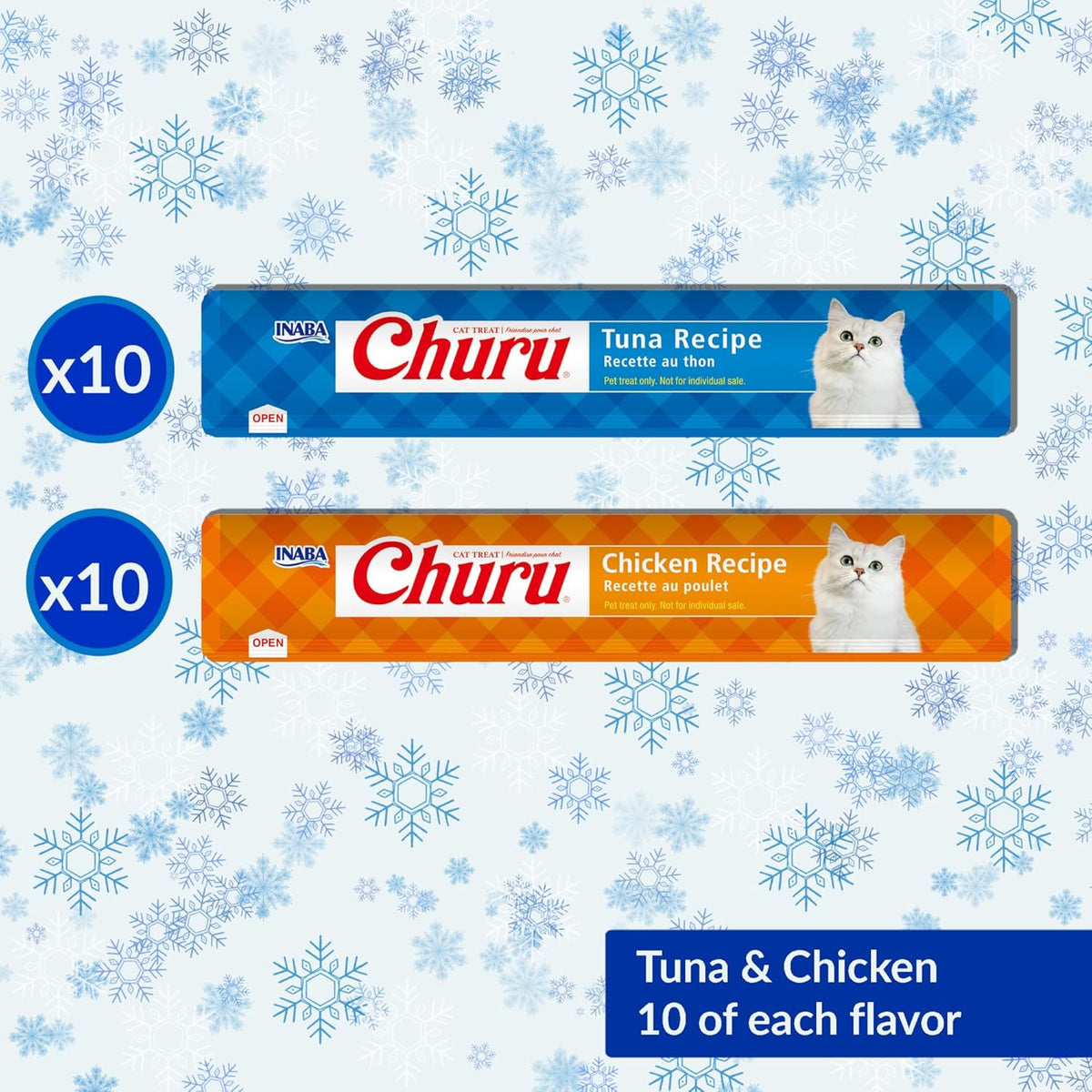Inaba Churu Cat Treats Christmas Holiday Pack - Tuna & Chicken Lickable Puree, 12 Tubes