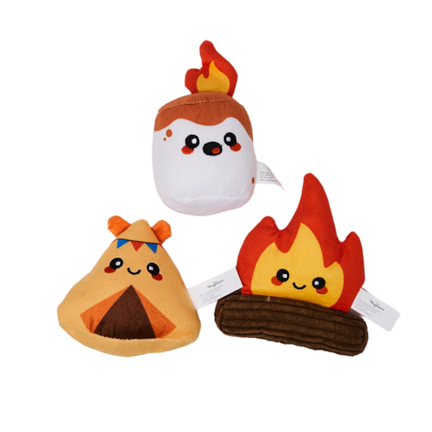 Close-up of the Hugsmart Camp Hound plush toy