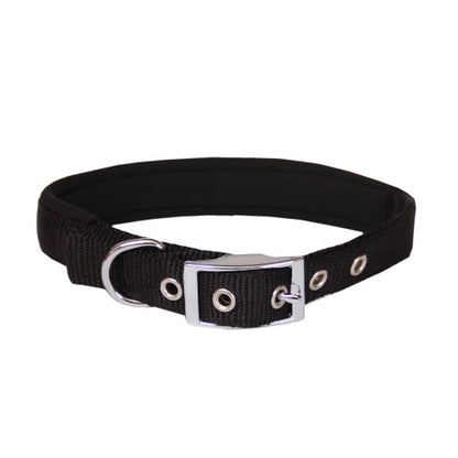 Beau Pets black neoprene dog collar with chrome buckle, front product view