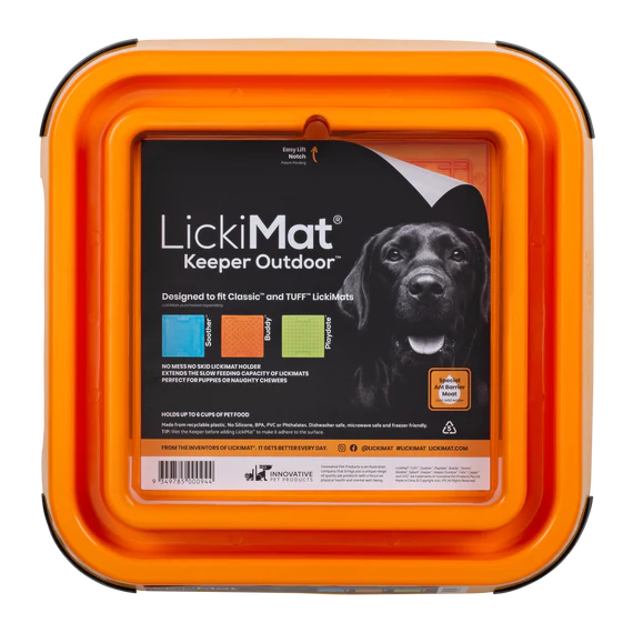 LickiMat Outdoor Keeper in orange with label