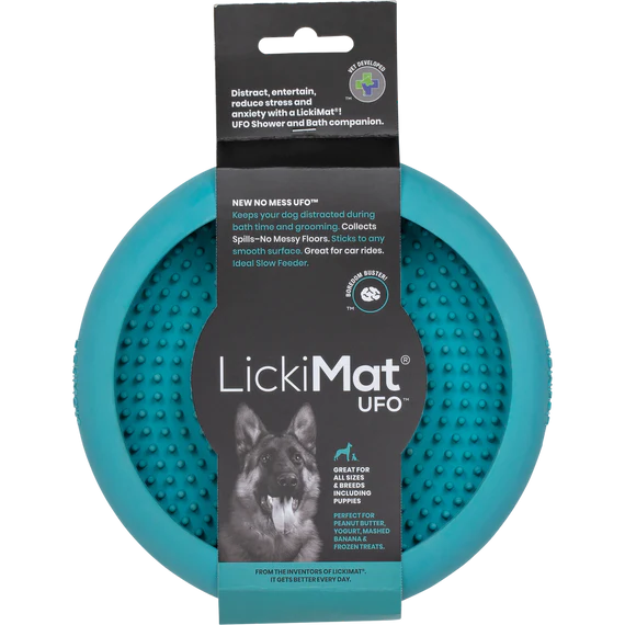 LickiMat UFO in turquoise with label