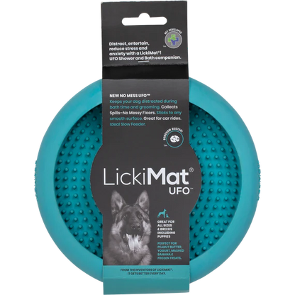 LickiMat UFO in turquoise with label