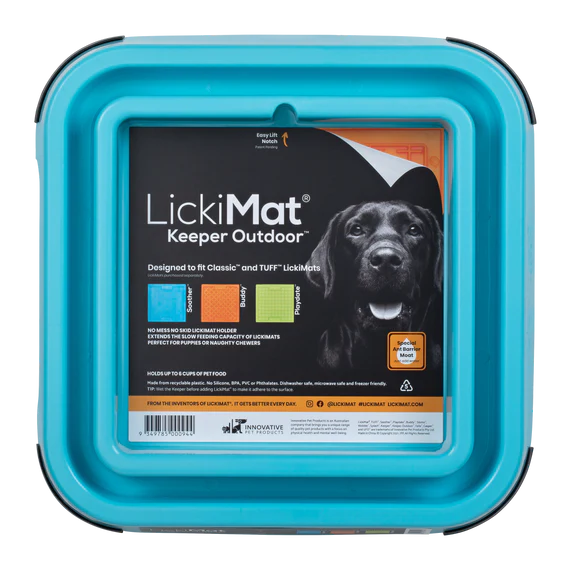 LickiMat Outdoor Keeper in turquoise with label
