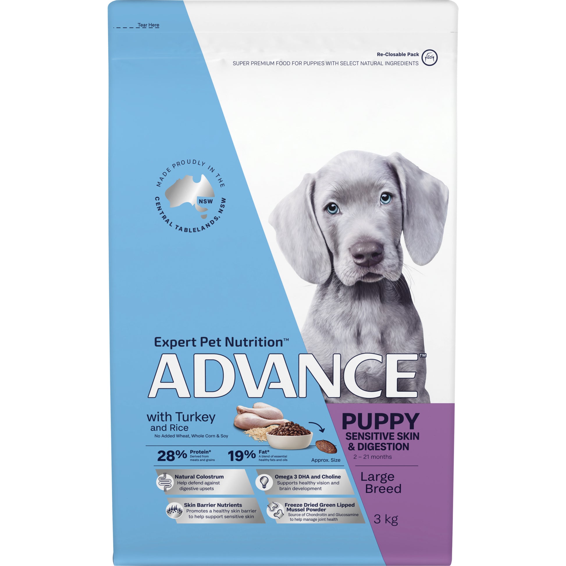 ADVANCE Puppy Large Breed Sensitive Skin & Digestion with Turkey and Rice 3kg Bag-1