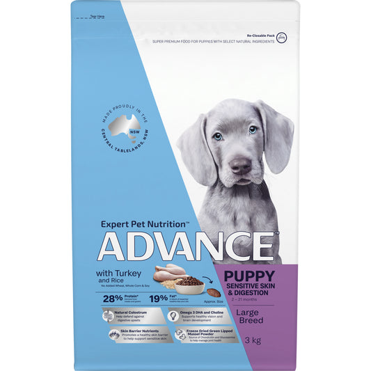 ADVANCE Puppy Large Breed Sensitive Skin & Digestion with Turkey and Rice 3kg Bag-1