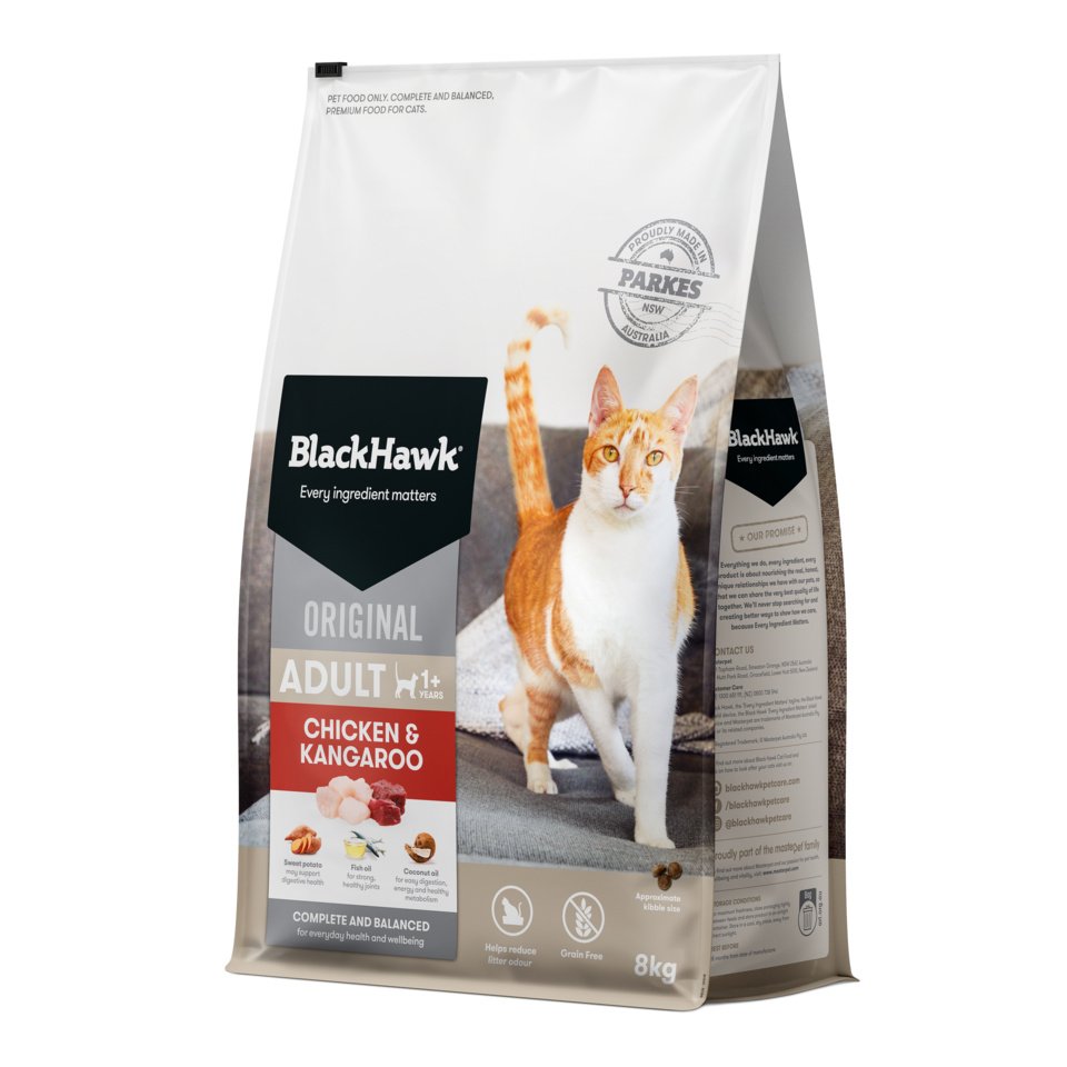 Black Hawk Adult Cat Chicken & Kangaroo 8kg front of pack