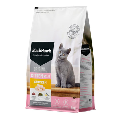 Black Hawk Kitten Chicken dry food, 8kg bag front view