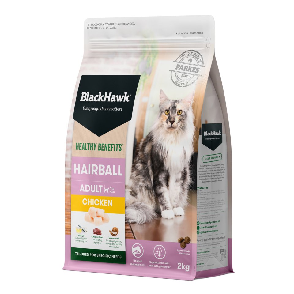 Black Hawk Adult Cat Healthy Benefits Hairball Chicken 2kg front of pack