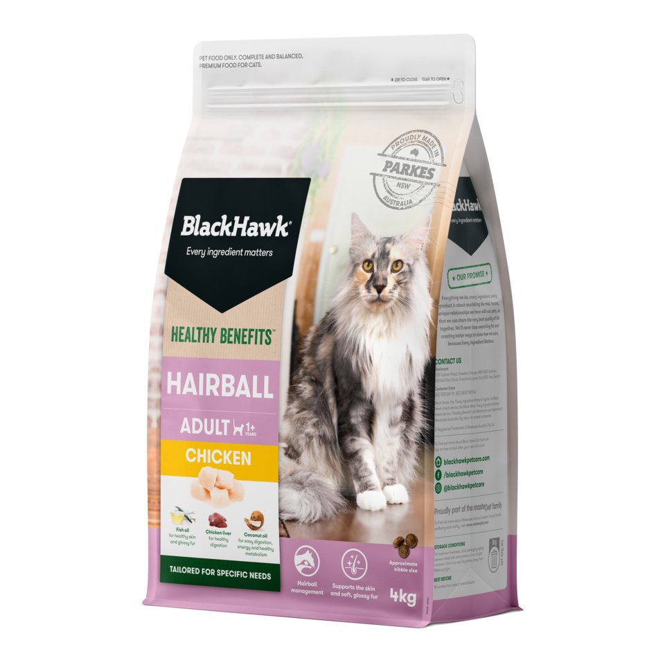 Black Hawk Adult Cat Healthy Benefits Hairball Chicken 4kg front of pack