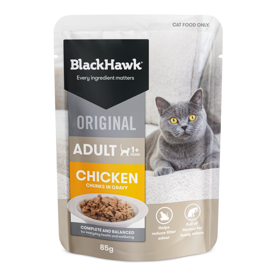 Black Hawk Adult Cat Chicken in Gravy pouch, front of pack