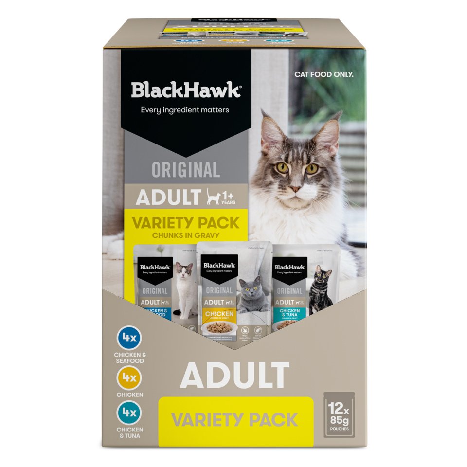 Black Hawk Adult Cat Variety 12-pack, front of carton