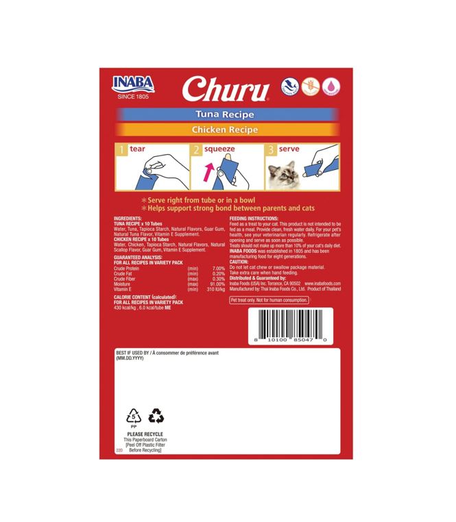 Inaba Churu Cat Treats Christmas Holiday Pack - Tuna & Chicken Lickable Puree, 12 Tubes