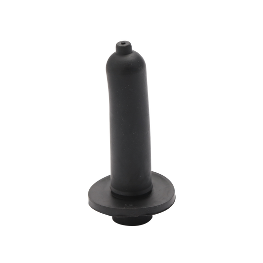 Black rubber calf feeding teat with self-sealing nipple, front product view