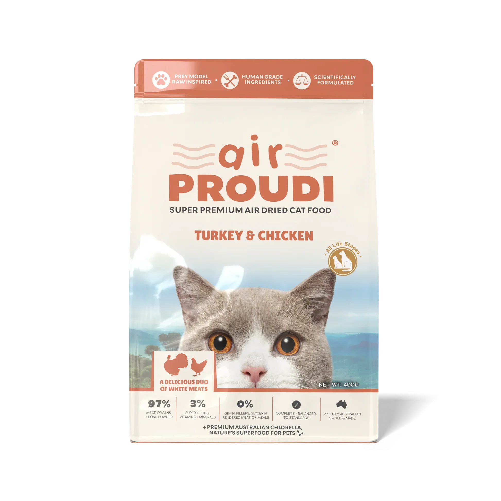 Proudi - Air Dried Cat Food Turkey & Chicken Super Premium High Protein Diet