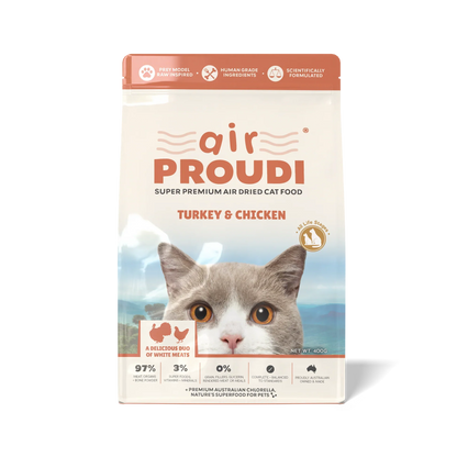 Proudi - Air Dried Cat Food Turkey & Chicken Super Premium High Protein Diet