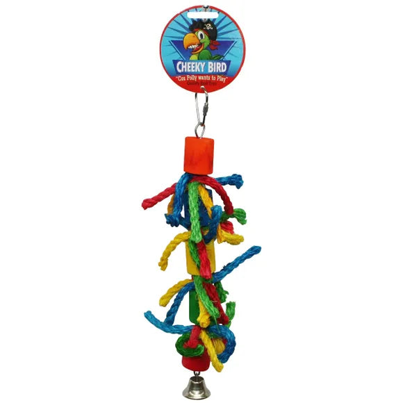 Cheeky Bird long cylinder and rope toy with bell