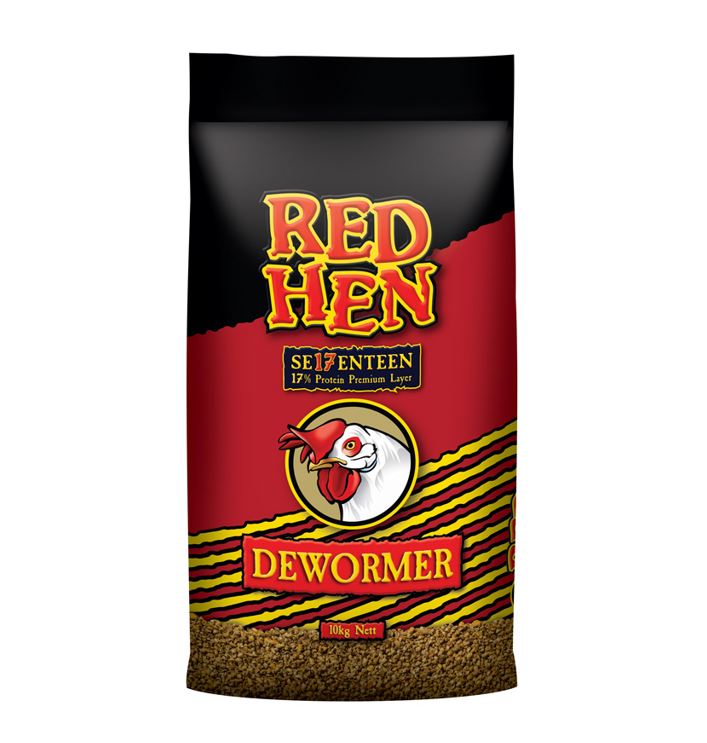 Front of the Laucke Red Hen Dewormer pack for backyard chickens