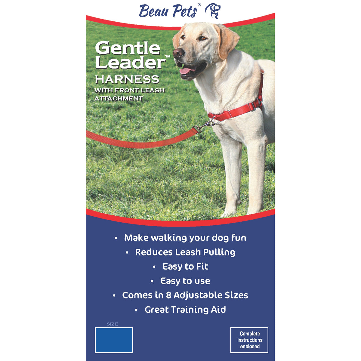 Beau Pets Gentle Leader Harness in black, front of packaging