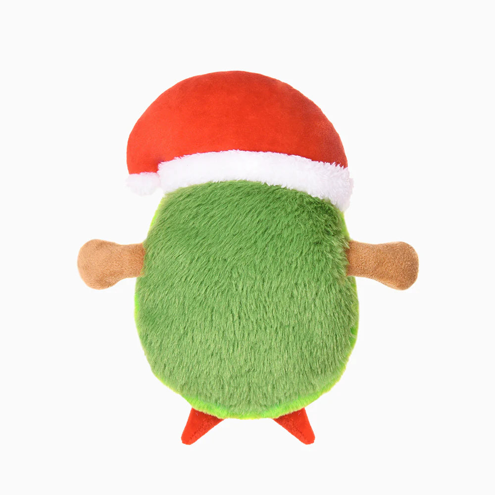 Hugsmart Happy Woofmas Santa Avocado plush dog toy side view