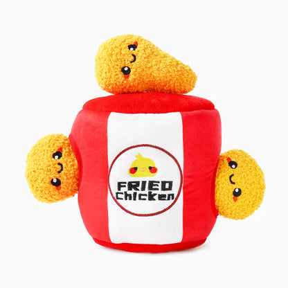 Hugsmart Food Party Fried Chicken plush bucket toy for dogs