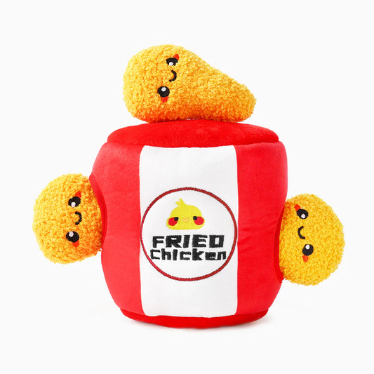Hugsmart Food Party Fried Chicken plush bucket toy for dogs