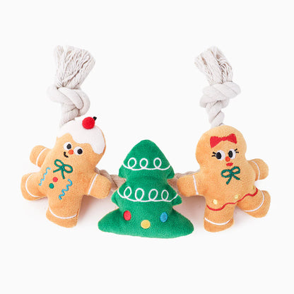 Hugsmart Happy Woofmas Holiday Gingerbread rope dog toy front view