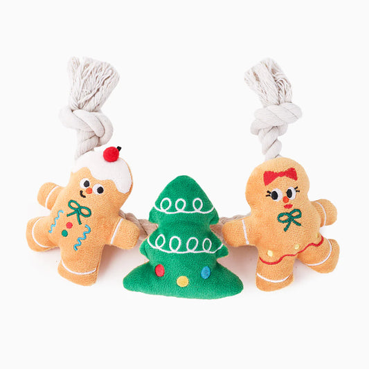 Hugsmart Happy Woofmas Holiday Gingerbread rope dog toy front view