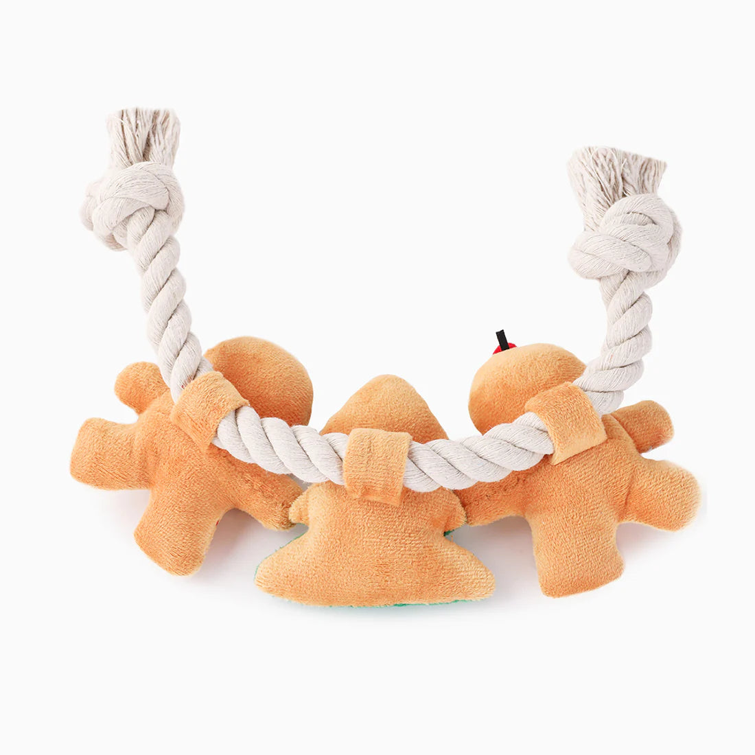 Hugsmart Happy Woofmas Holiday Gingerbread dog toy close-up of gingerbread men