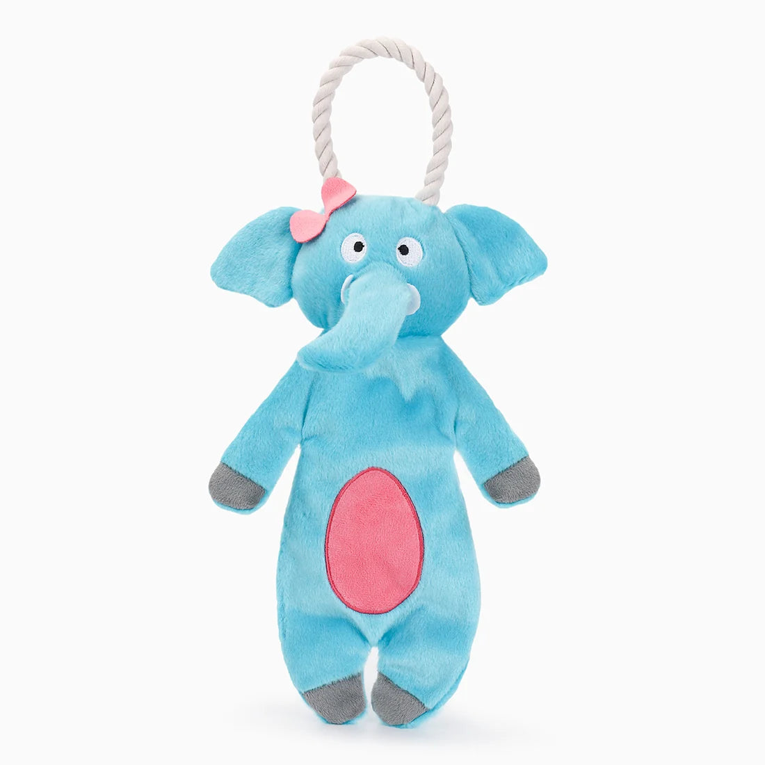 Hugsmart Jumbo Animal Elephant Dog Toy – rope handle squeaky floppy plush