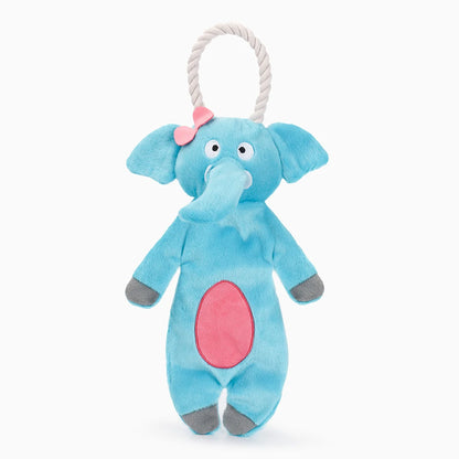 Hugsmart Jumbo Animal Elephant Dog Toy – rope handle squeaky floppy plush
