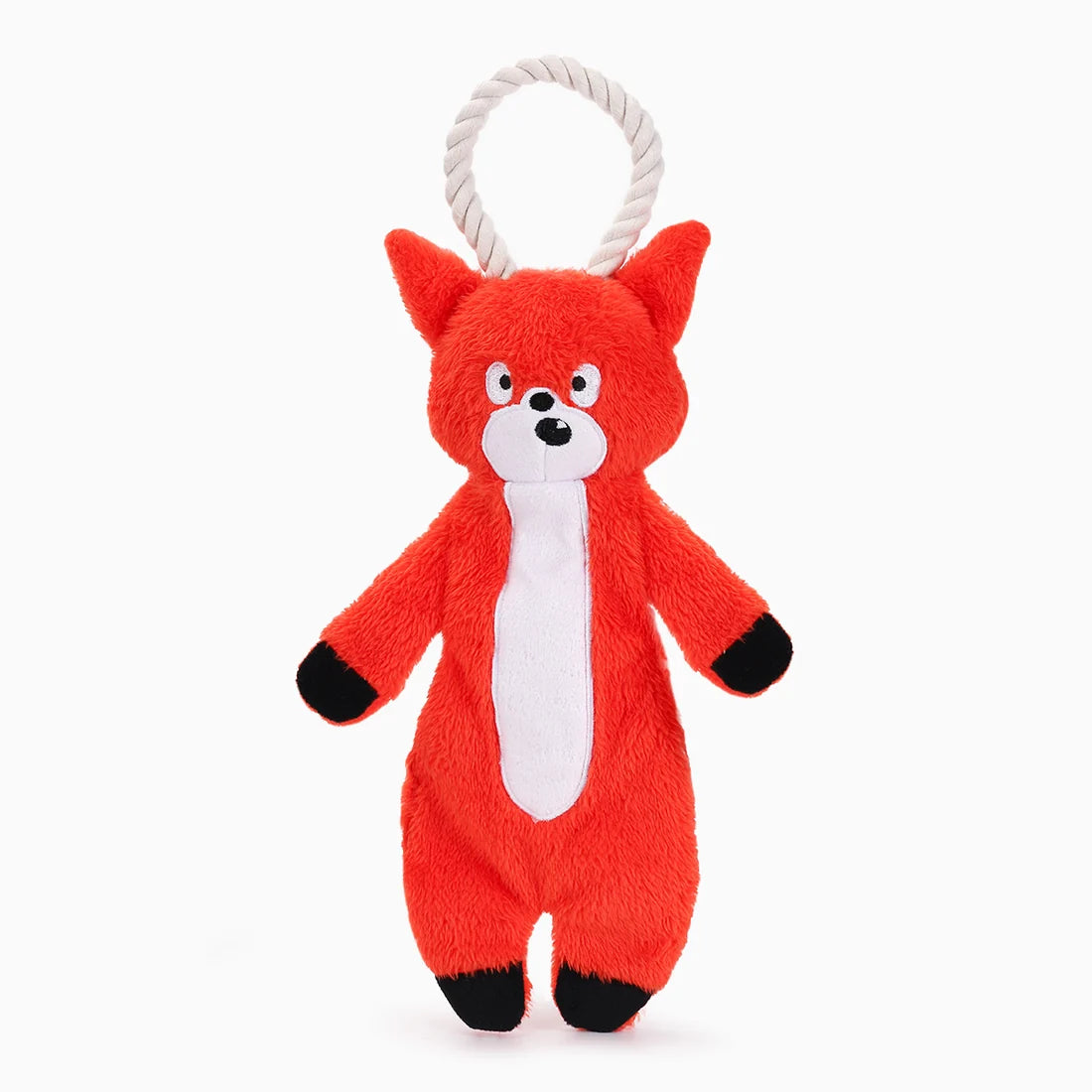 Hugsmart Jumbo Animal Fox Dog Toy – rope handle squeaky floppy plush toy